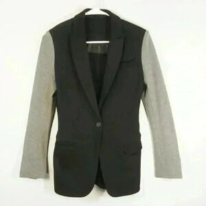 Norma Kamali Sweat Grey Black Button Up Causal Blazer Jacket